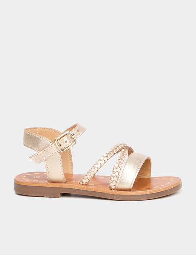 Sandales brides tressées en cuir jaune or fille