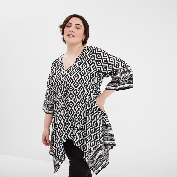 Tunique droite asymétrique ecru femme grande taille