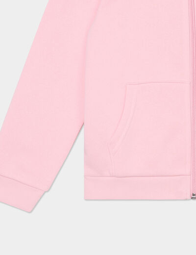 Sweat zipp&eacute; &agrave; capuche droit molleton rose clair fille