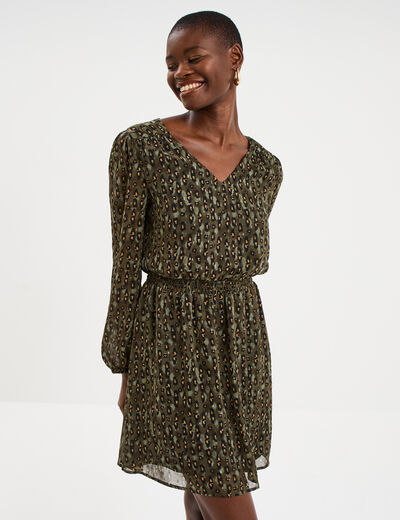 Robe fluide manches longues vert kaki femme