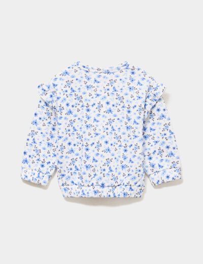 Sweat col rond molletonn&eacute; avec volants ecru b&eacute;b&eacute; fille