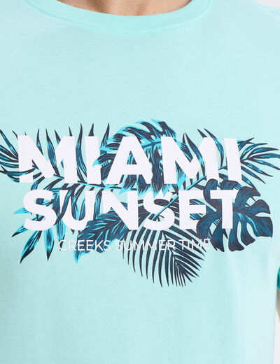 T-shirt col rond manches courtes coton bleu turquoise homme
