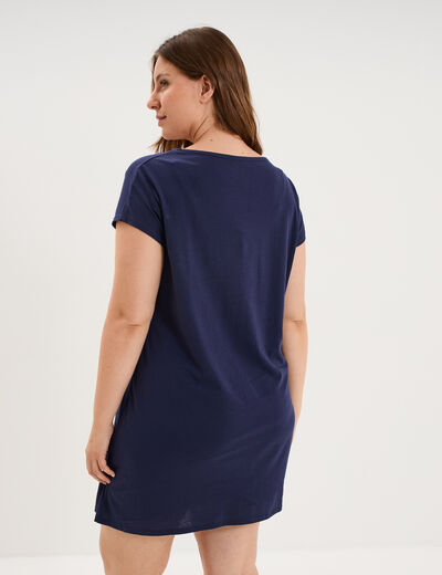 Chemise de nuit manches courtes coton bleu marine femme grande taille