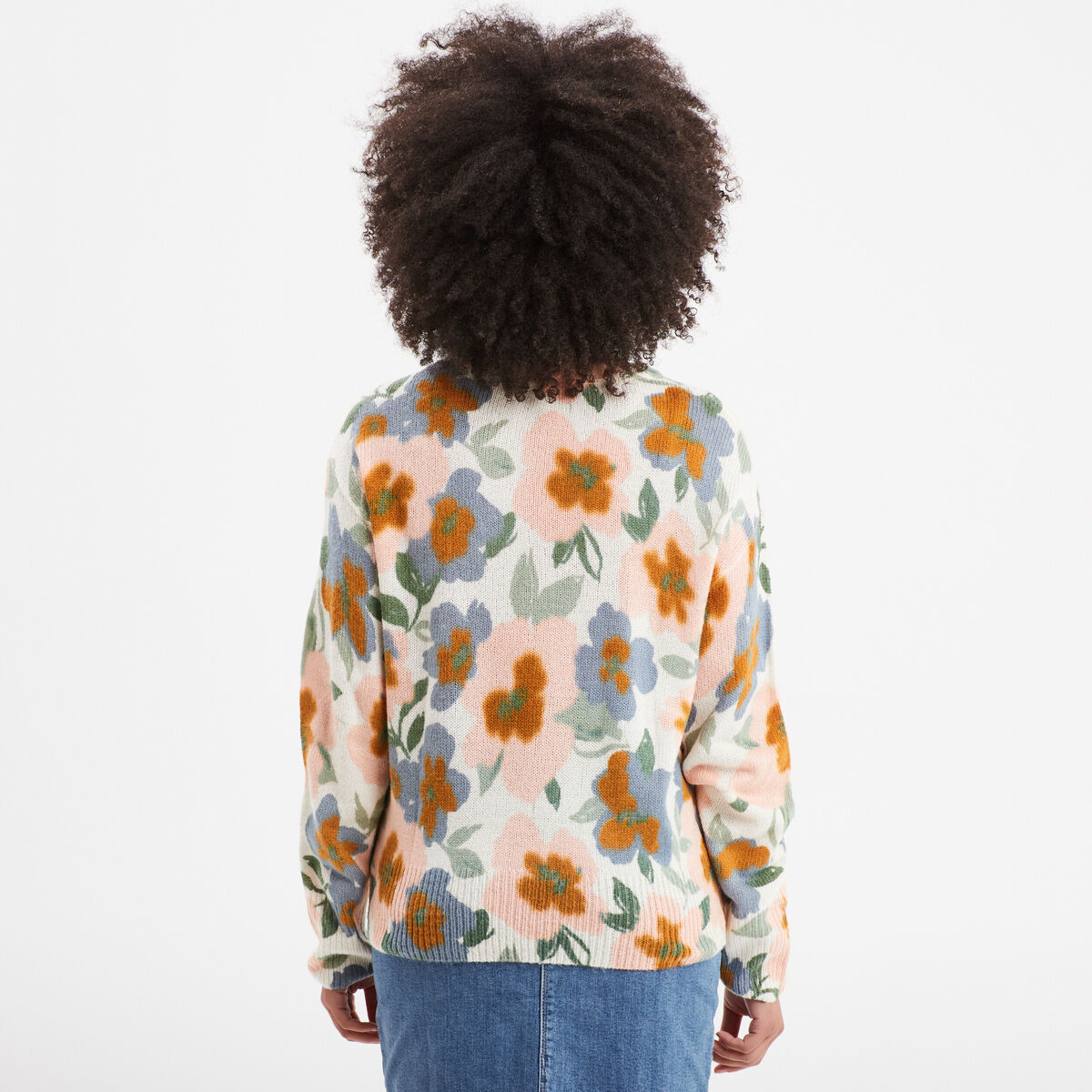 Pull col rond manches longues multicolore femme