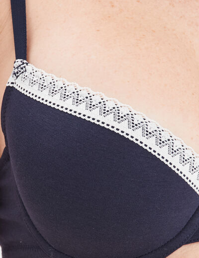 Soutien-gorge corbeille emboitant coton bleu marine femme