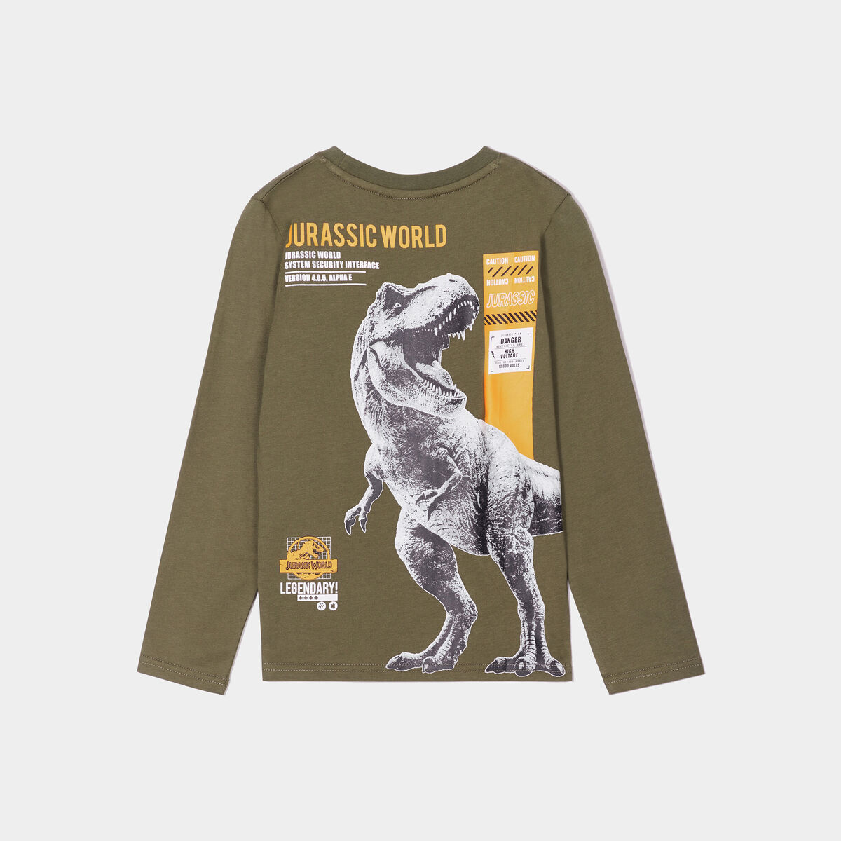 T-shirt manches longues Jurassic Park vert kaki gar&ccedil;on