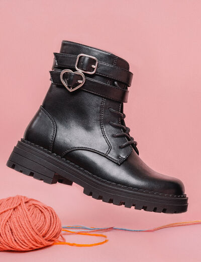 Boots &agrave; boucles et lacets noir fille
