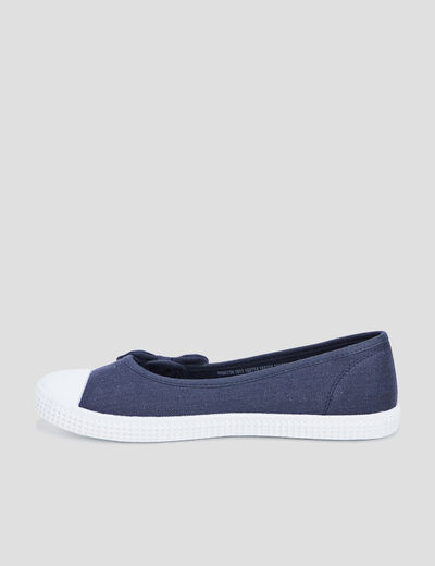 Ballerines en toile avec noeuds bleu marine femme