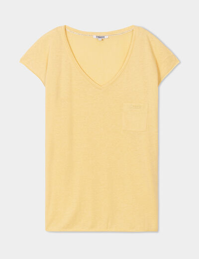 T-shirt col v poche poitrine Creeks jaune clair femme