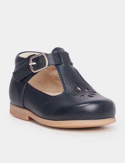 Chaussures salomé en cuir bleu bébé garçon