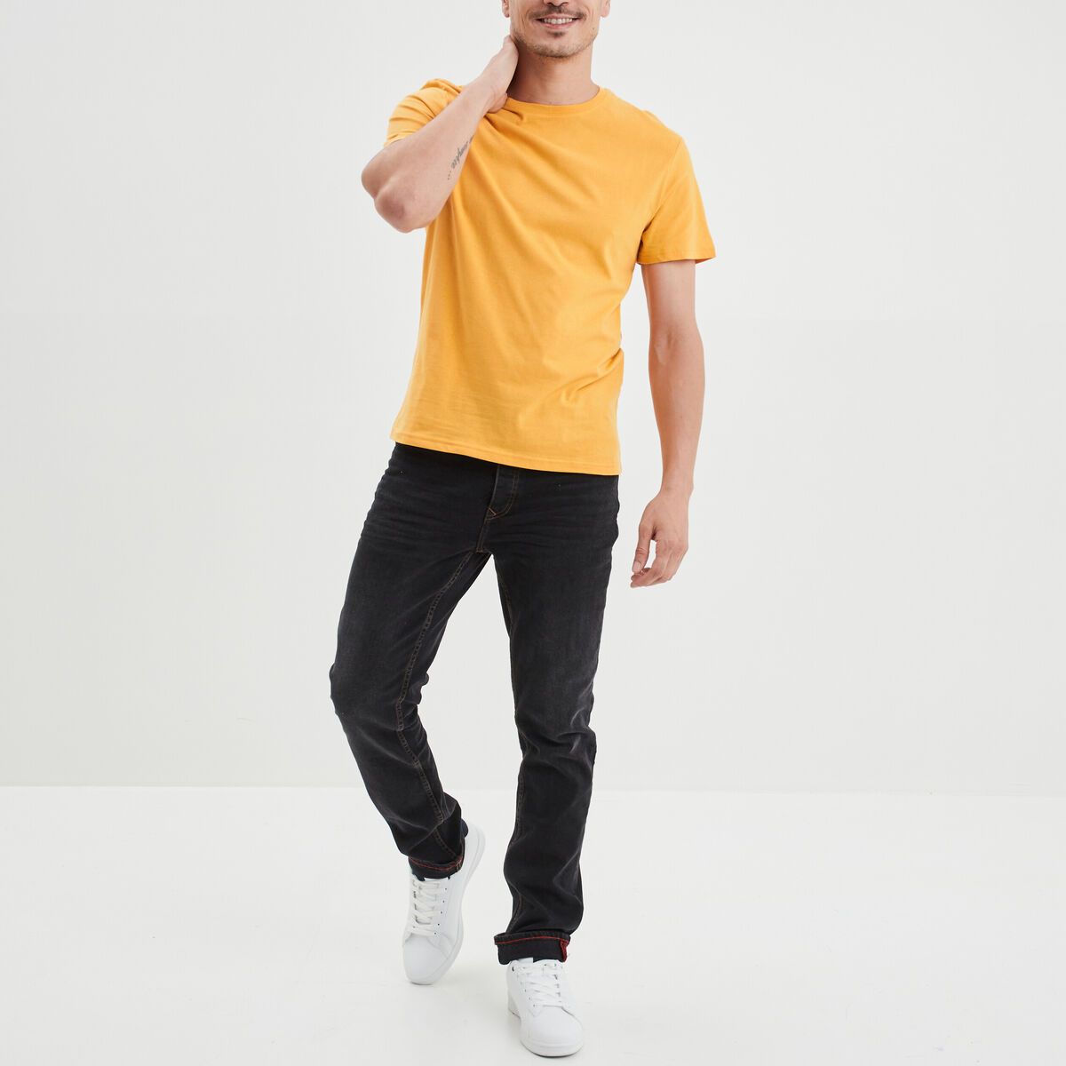 T-shirt en coton manches courtes jaune moutarde homme
