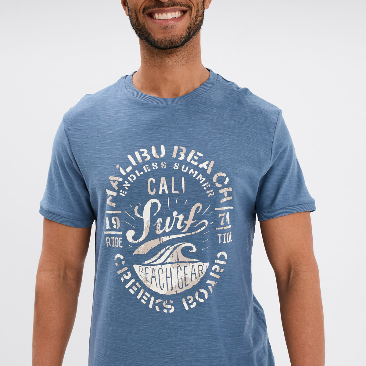 T-shirt droit manches courtes coton bleu fonc&eacute; homme