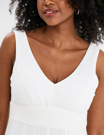 Combinaison pantalon avec voile jupe blanc femme