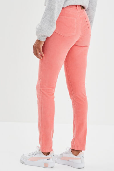 Pantalon slim velours coton Creeks rose saumon femme
