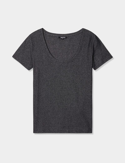 T-shirt côtelé fils métallisés Liberto noir femme