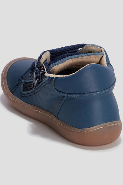 Bottillons zippés en cuir bleu bébé garçon