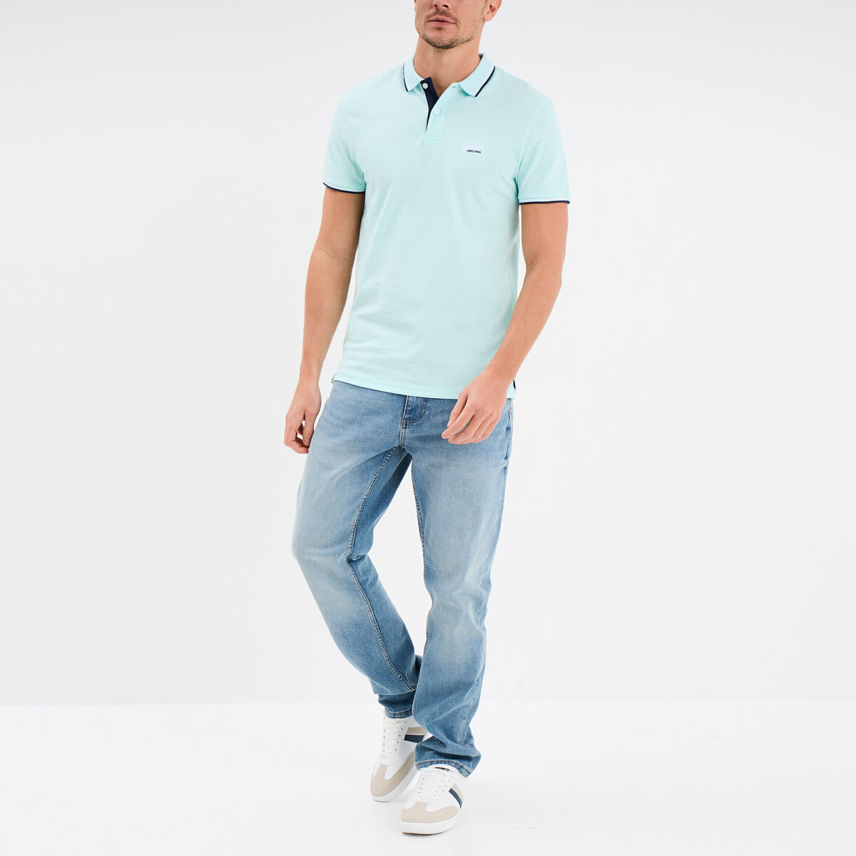 Polo avec broderie poitrine coton Creeks bleu turquoise homme