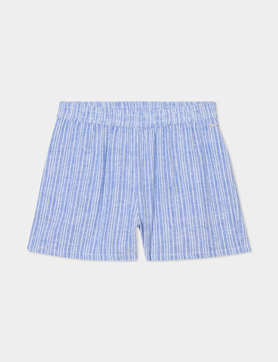 Short fluide coton lin taille élastiquée bleu femme