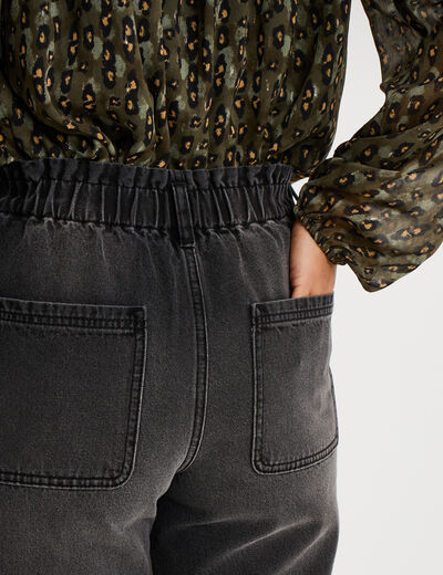 Jean paperbag cropped taille &eacute;lastiqu&eacute;e denim noir femme