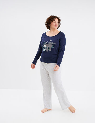 Ensemble pyjama pantalon coton bleu marine femme grande taille