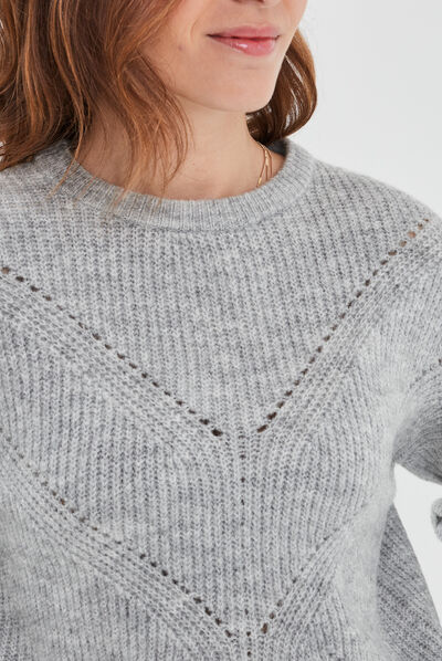 Pull avec détails ajourés gris clair femme