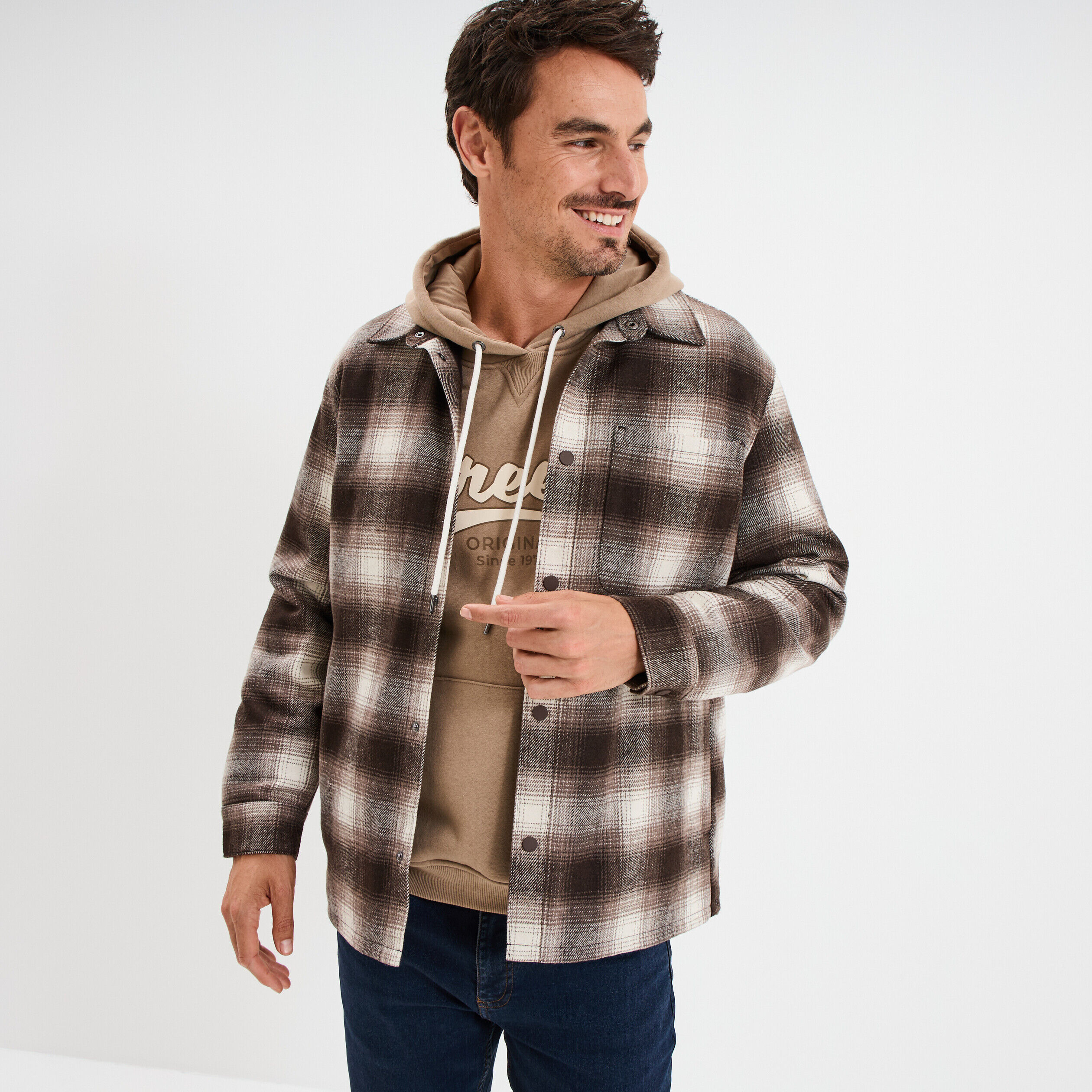 Surchemise 1 poche manches longues taupe homme CREEKS