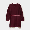 Robe pull courte avec ceinture tress&eacute;e bordeaux fille