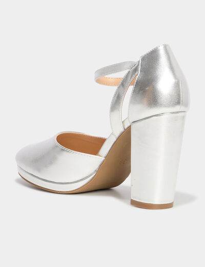 Escarpins talon carré gris argent femme