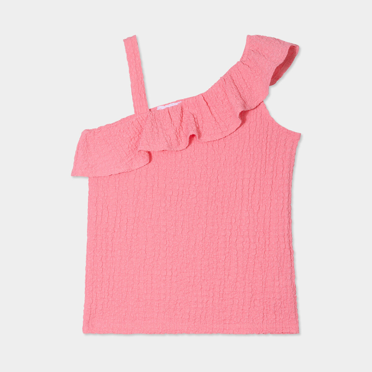 Débardeur asymétrique à volants rose fille