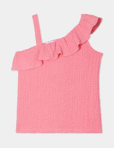 Débardeur asymétrique à volants rose fille