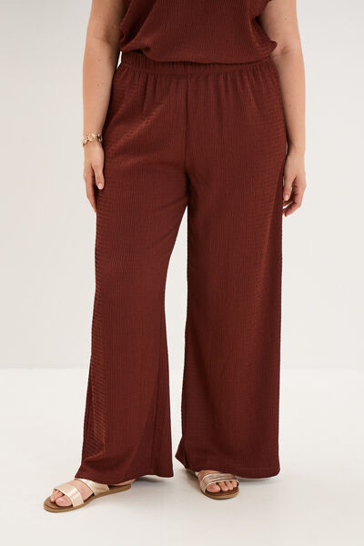 Pantalon effet gaufr&eacute; fluide bordeaux femme grande taille