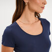 T-shirt coton col rond manches courtes bleu marine femme