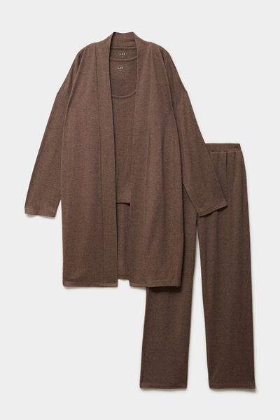 Ensemble pyjama 3 pi&egrave;ces beige femme