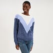 Pull manches longues col rond bleu femme