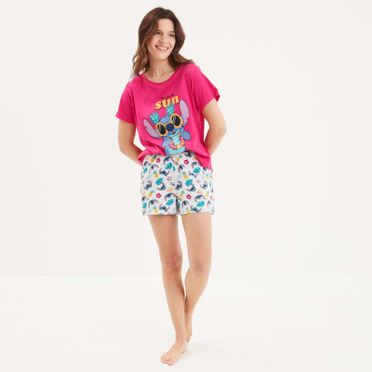 Ensemble pyjama Lilo et Stitch rose fushia femme
