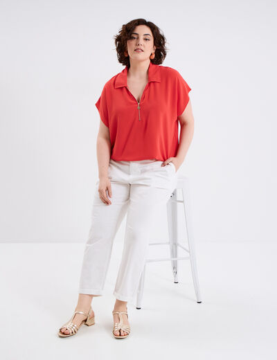 Pantalon chino cigarette ceinturé coton blanc femme grande taille
