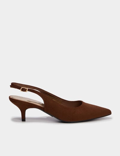 Escarpins slingback &agrave; talons aiguilles marron fonc&eacute; femme