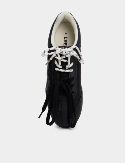 Baskets &agrave; lacets doubles semelle fine noir femme