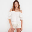 T-shirt col bardot et macram&eacute; Mosquitos blanc femme