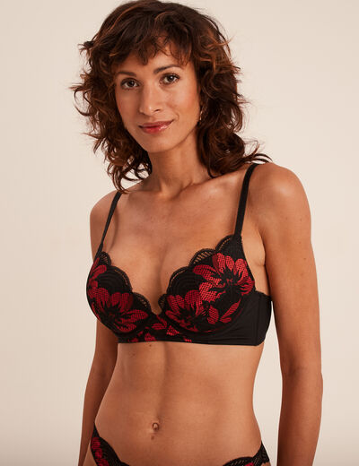 Soutien-gorge push-up dentelle paddé rouge femme