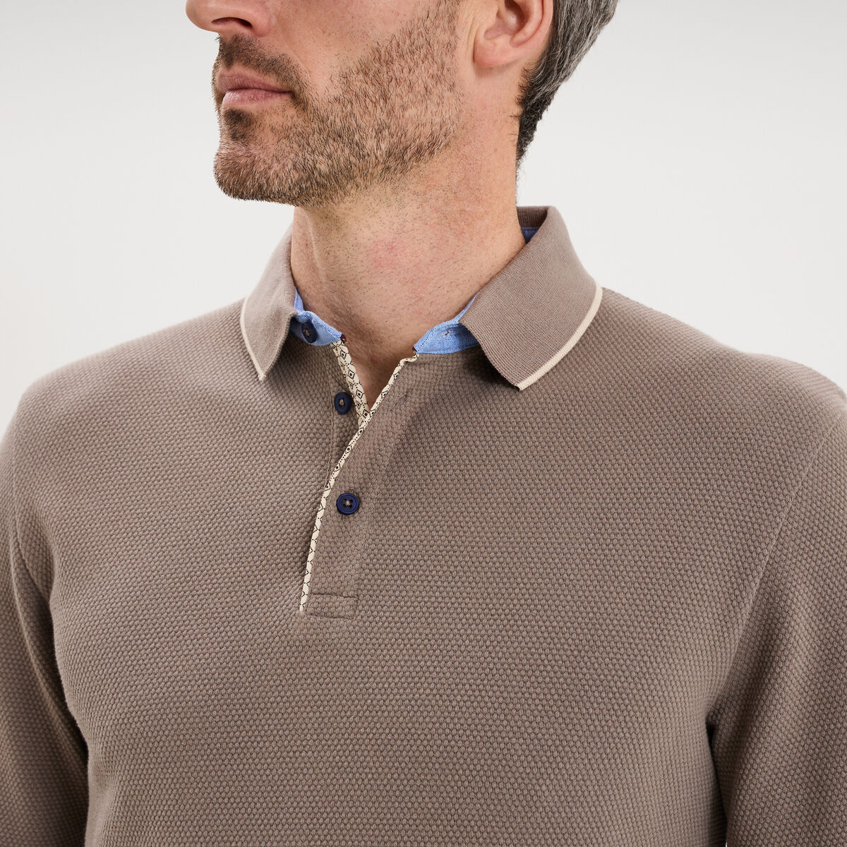Polo piqu&eacute; droit manches longues coton gris homme