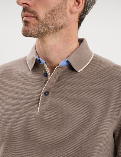 Polo piqu&eacute; droit manches longues coton gris homme