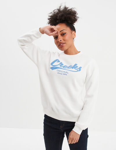 Sweat col rond manches longues Creeks blanc femme