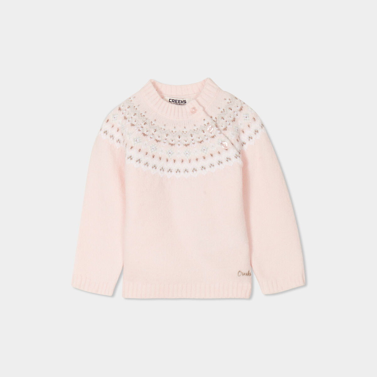 Pull jacquard col montant Creeks rose clair bébé fille