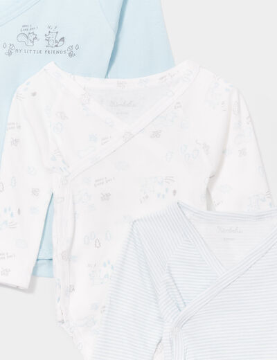 Lot 3 bodies coton manches longues bleu bébé garçon