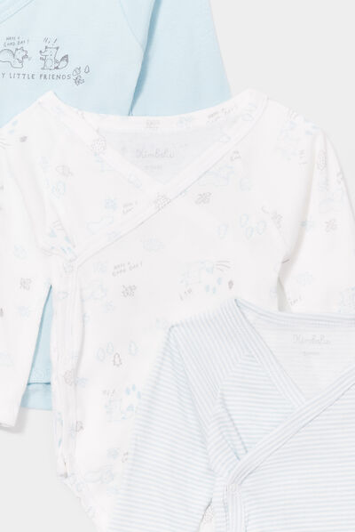 Lot 3 bodies coton manches longues bleu bébé garçon