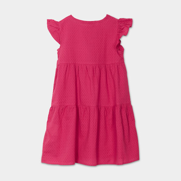 Robe à étages col rond coton Creeks rose framboise fille