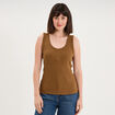 D&eacute;bardeur ajust&eacute; col rond coton beige femme