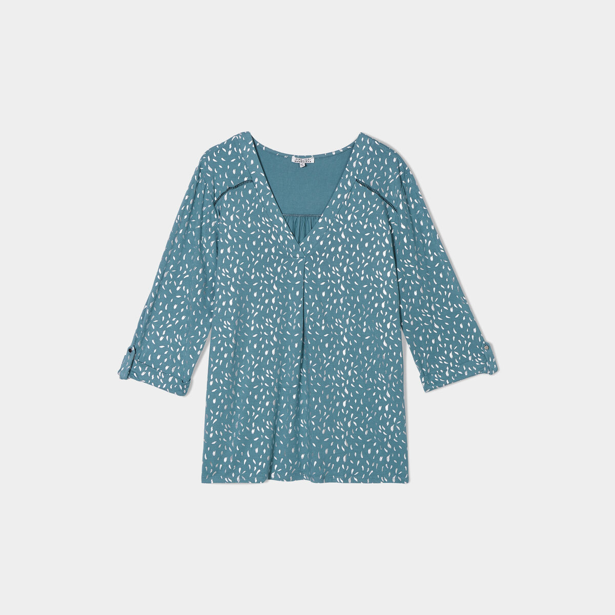 T-shirt manches 3/4 bandes ajourées vert femme grande taille