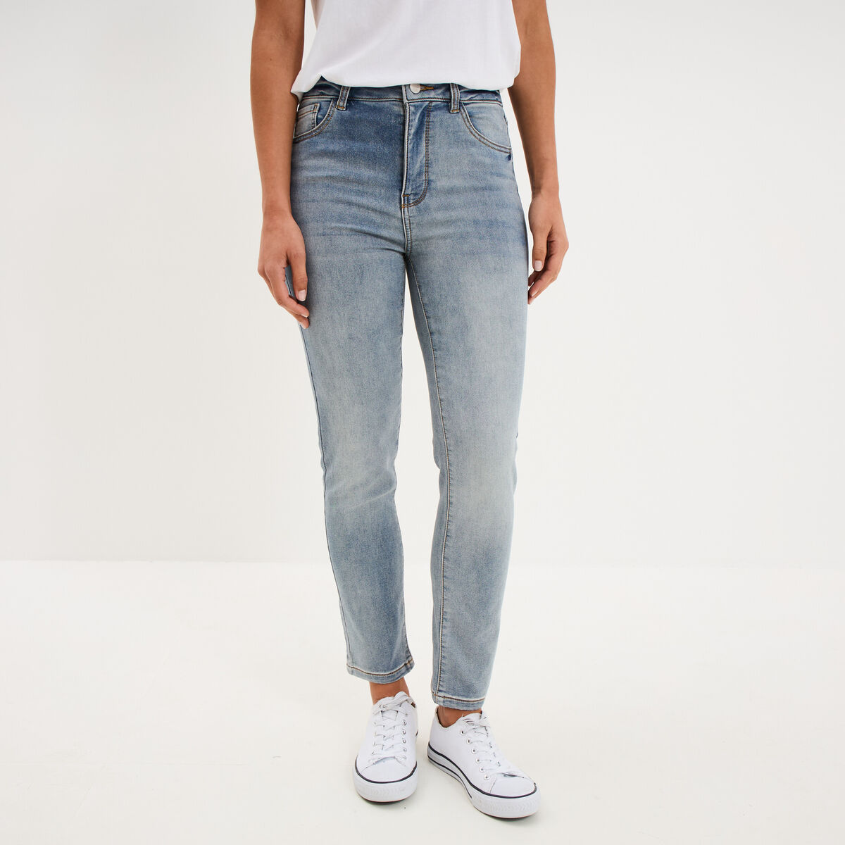 Jean stretch slim 7/8 &egrave;me denim double stone femme